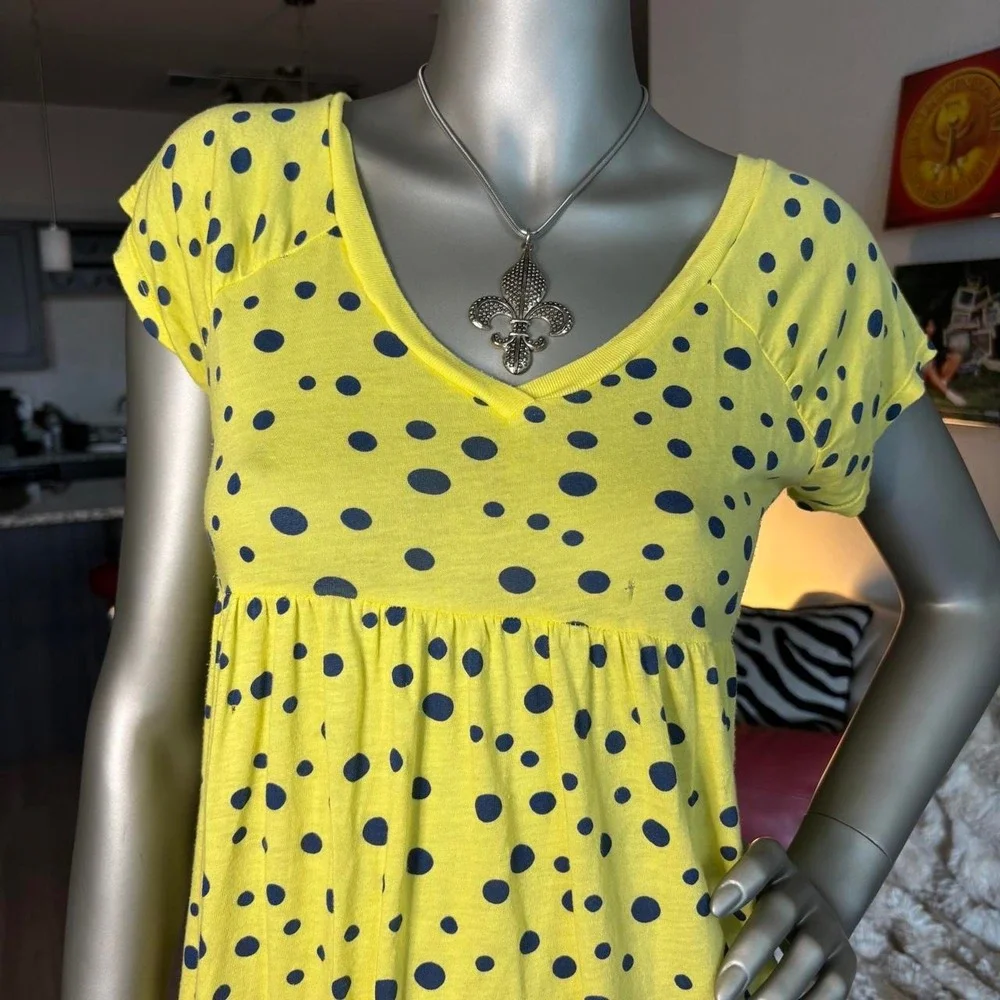 Y2K Yellow Polka Dot Babydoll Mini Dress Top Splendid 🍒